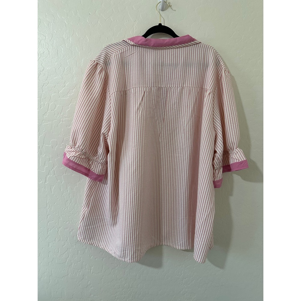 Paisley Grace Pink Seersucker Striped Ruffle Sleeve Top 3XL Preppy Beachy - Picture 6 of 12